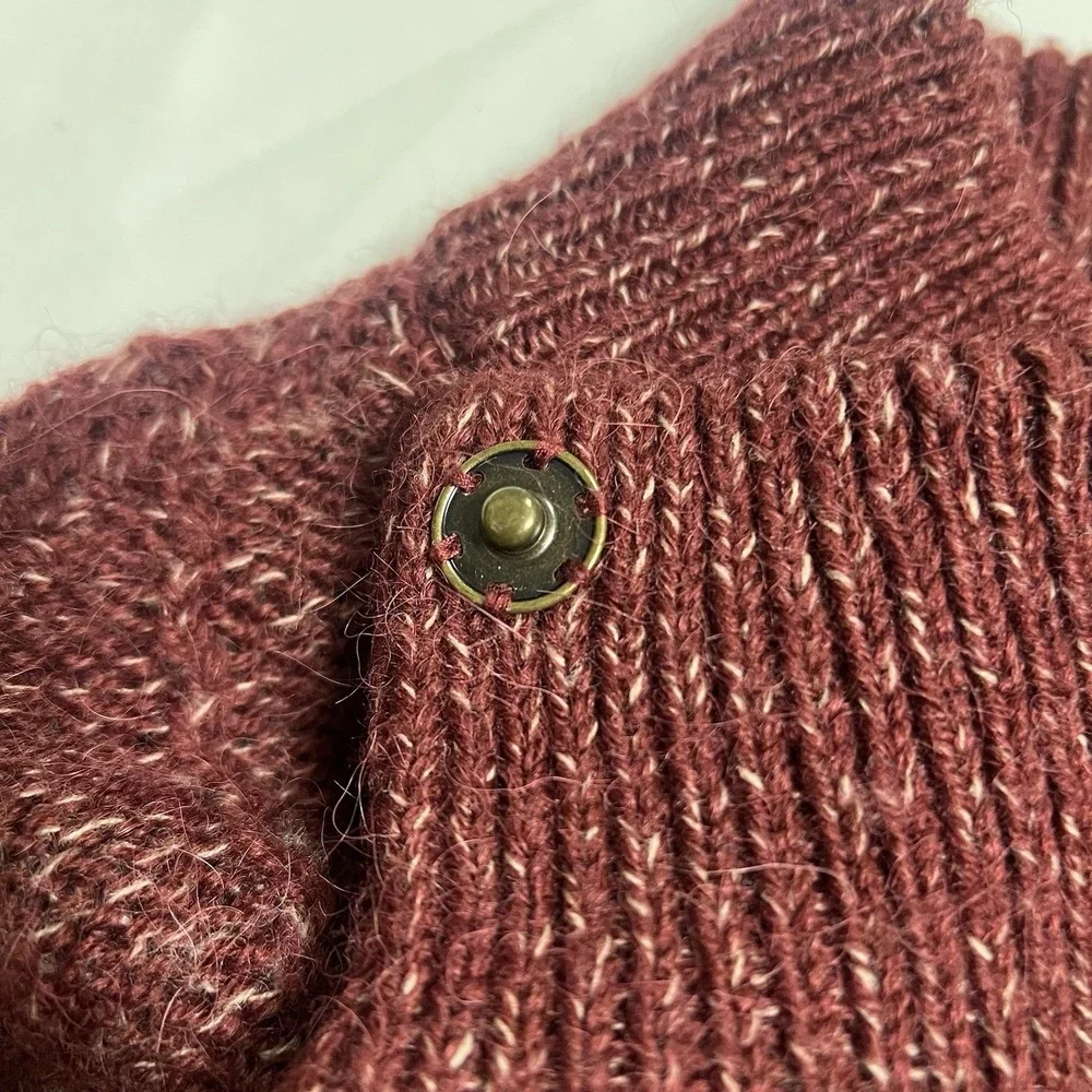 Caslon Alpaca Chunky Knit Peplum Sweater Womens 5 Bell Sleeve Mock Neck Burgundy - Picture 8 of 16